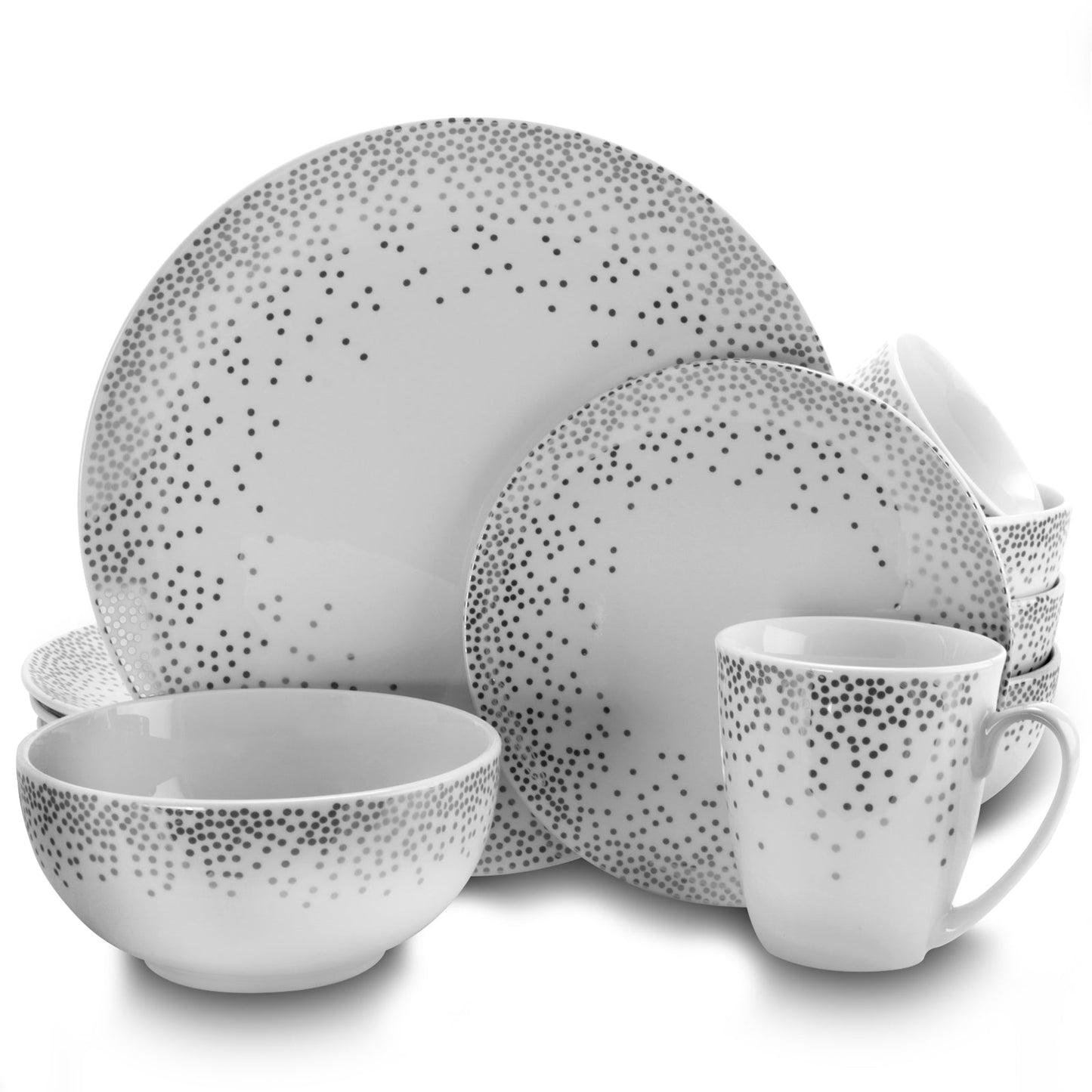 Gibson Platinum Dots 16 Piece Round Ceramic Dinnerware Set W2B