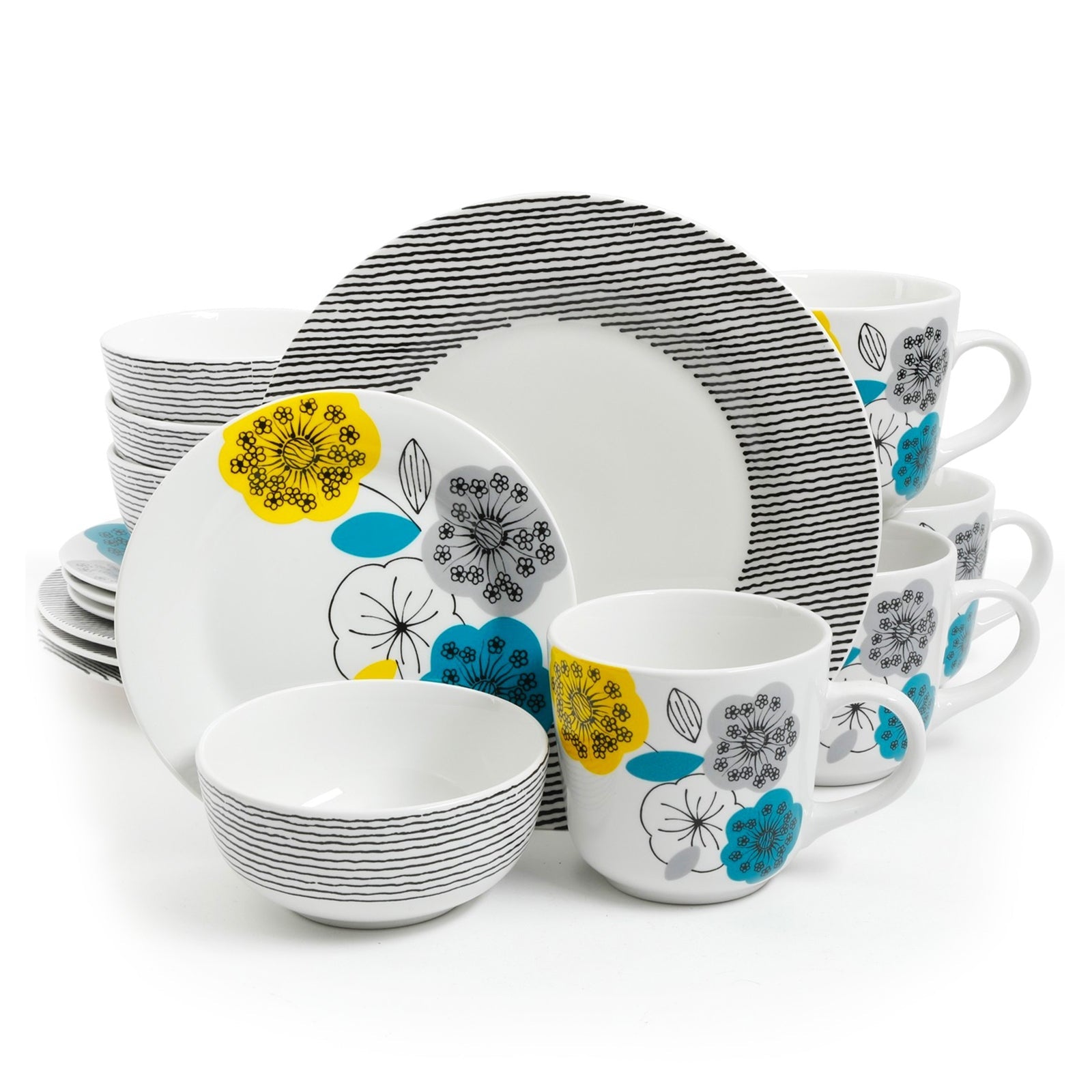 Gibson Home Marigold 16 Piece Fine Ceramic Dinnerware Set, Service for 4 W2B