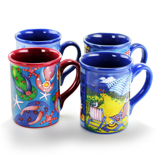 Gibson Home Beachcomber 4 Piece 16 Ounce Stoneware Mug Set in Assorted Designs W2B