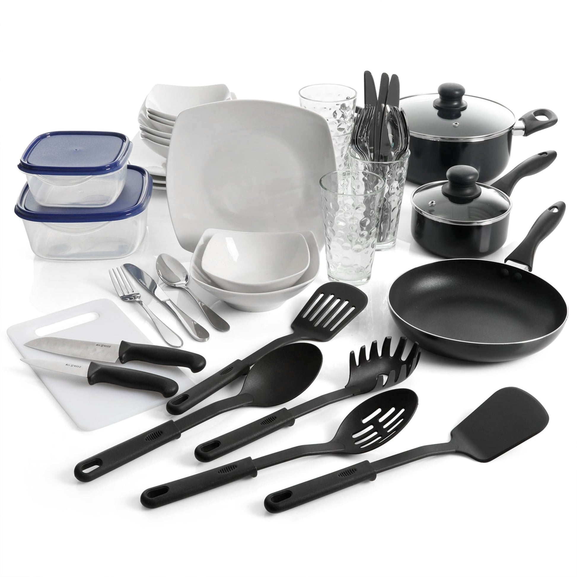 Gibson All U Need 45 Piece Dinnerware Cookware Combo Set in White W2B