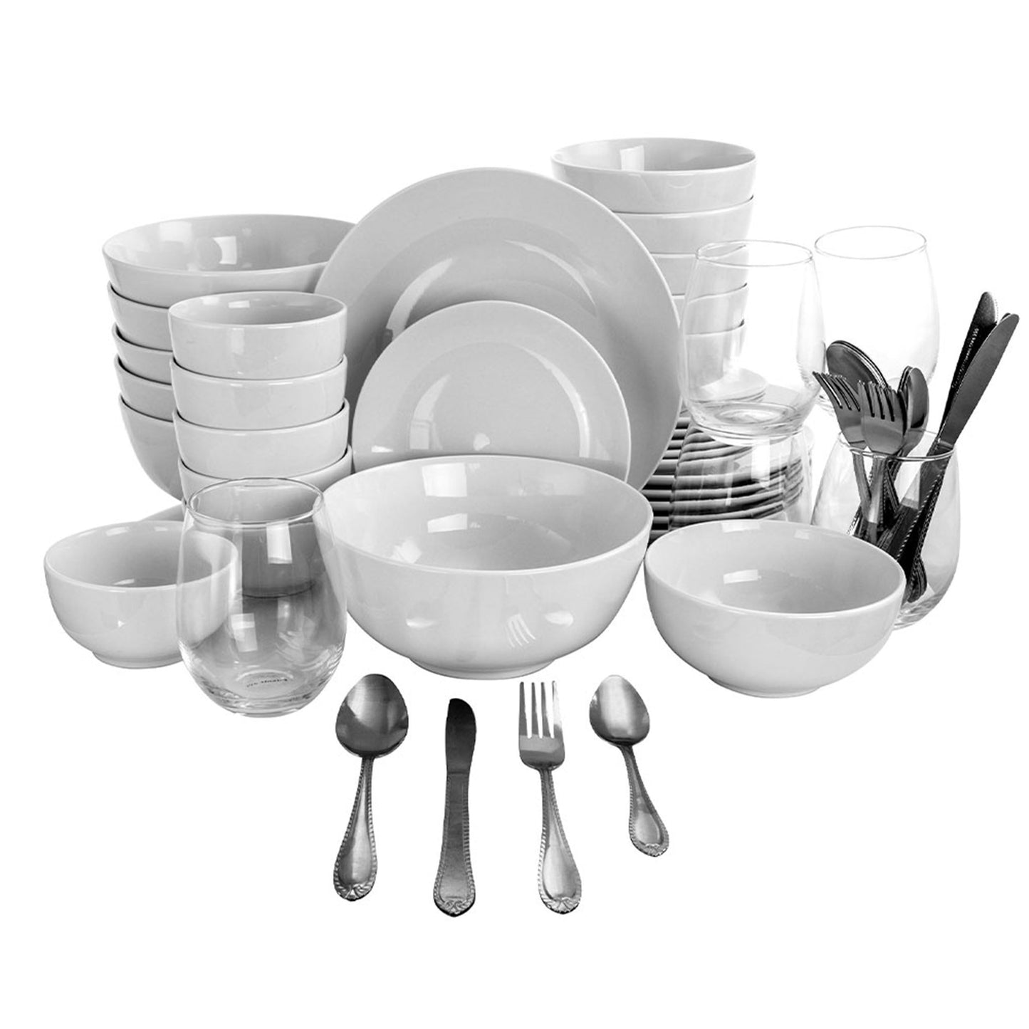 Gibson All U Need 60 Piece Ceramic Dinnerware Combo Set with Drinkware and Flatware W2B