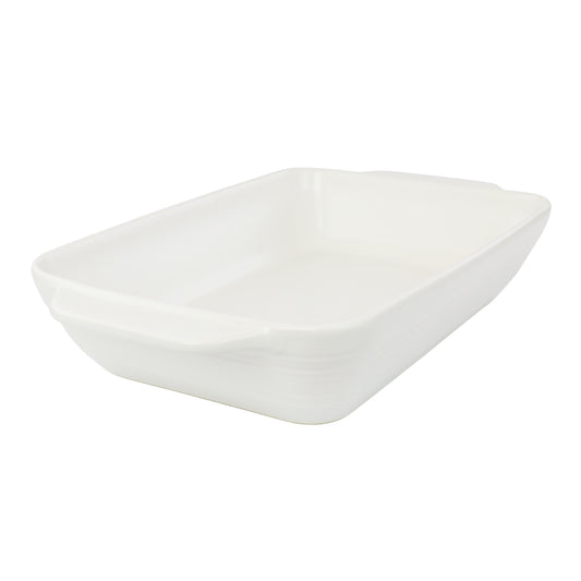 Gibson 4 Quart Rectangular Stoneware Baker in White Speckle W2B