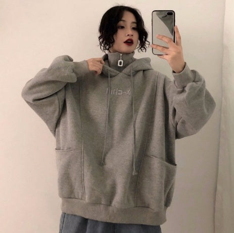 Hoodies Women Autumn Winter New Korean Style Student Loose Embroidered Simple Plus Velvet High Quality Soft Womens Clothing Chic Accent Plus