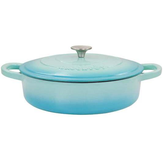 Crock Pot Artisan 5 Quart Enameled Cast Iron Braiser Pan with Lid in Gradient Aqua Blue W2B