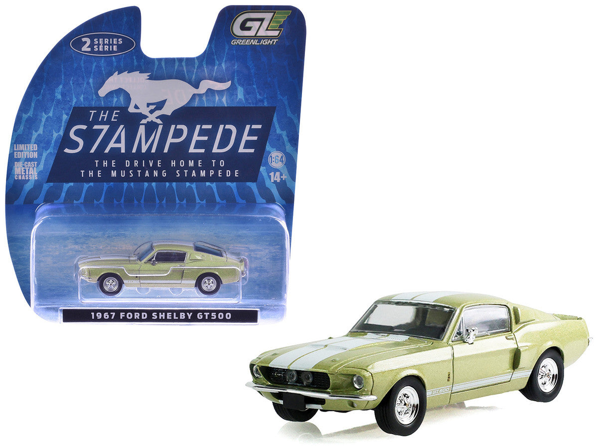 1967 Ford Shelby GT500 Lime Gold Metallic with White Stripes "Stampede" Series 2 1/64 Diecast Model Car by Greenlight Greenlight