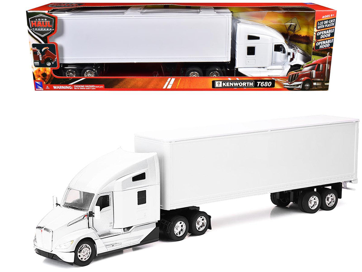 Kenworth T680 Truck White with Dry Van Trailer White "Long Haul Trucker" Series 1/32 Diecast Model by New Ray-0