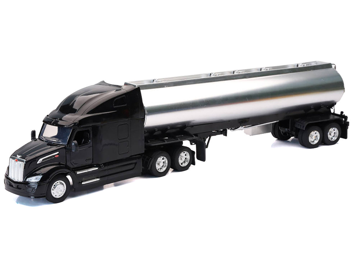 Peterbilt 579 Truck Black with Tanker Trailer Silver "Long Haul Truckers" Series 1/32 Diecast Model by New Ray New Ray