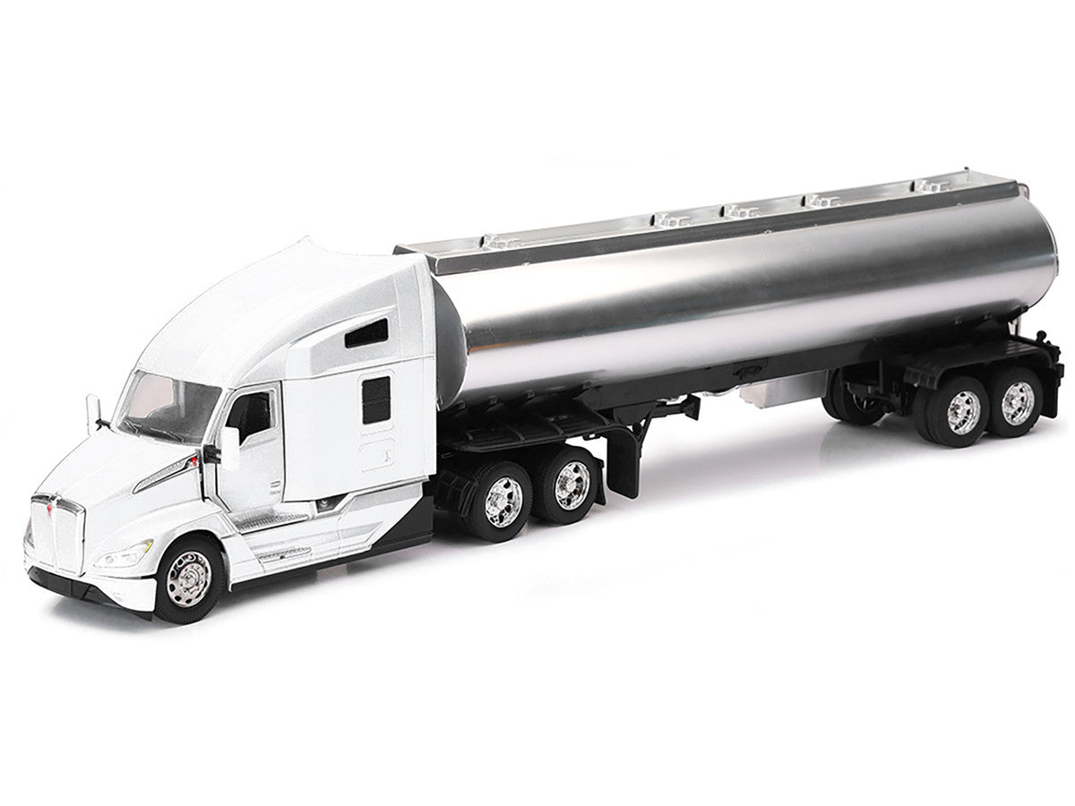 Kenworth T680 Truck White with Oil Tanker Trailer Chrome "Long Haul Trucker" Series 1/32 Diecast Model by New Ray New Ray