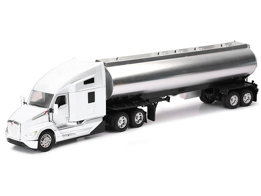 Kenworth T680 Truck White with Oil Tanker Trailer Chrome "Long Haul Trucker" Series 1/32 Diecast Model by New Ray New Ray