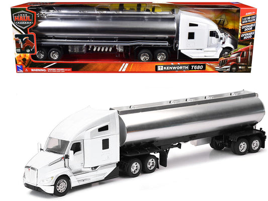 Kenworth T680 Truck White with Oil Tanker Trailer Chrome "Long Haul Trucker" Series 1/32 Diecast Model by New Ray New Ray