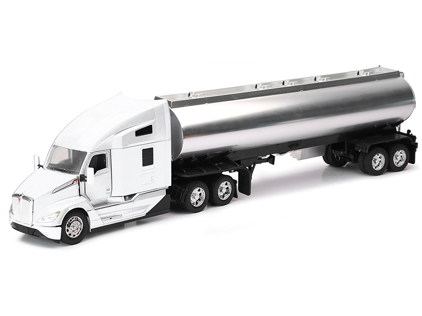 Kenworth T680 Truck White with Oil Tanker Trailer Chrome "Long Haul Trucker" Series 1/32 Diecast Model by New Ray