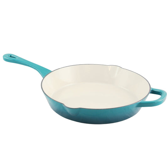 Crock Pot Artisan 12 in. Round Enameled Cast Iron Skillet in Teal Ombre W2B