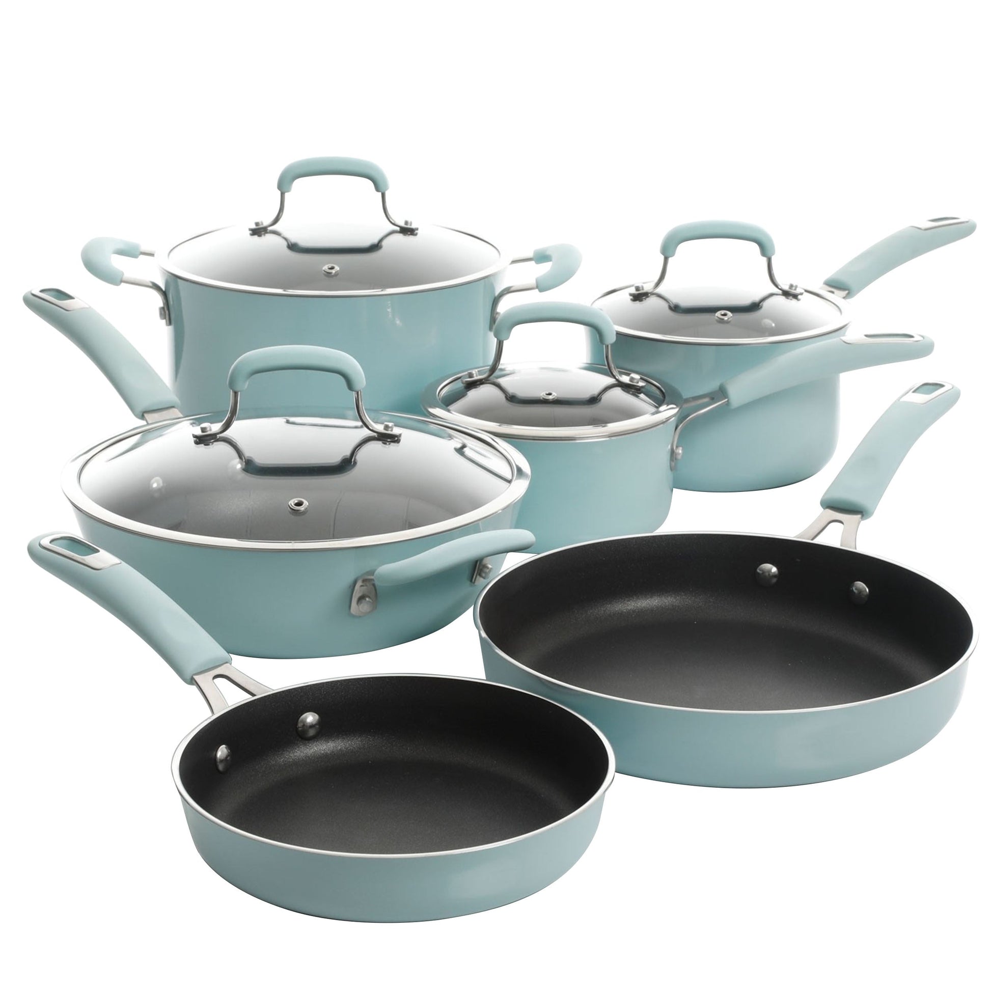 Kenmore Elite Andover 10 Piece Nonstick Aluminum Cookware Set in Glacier Blue W2B