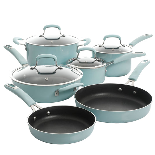 Kenmore Elite Andover 10 Piece Nonstick Aluminum Cookware Set in Glacier Blue W2B