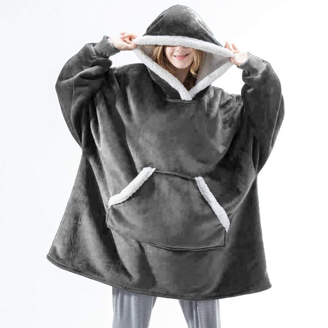 Hooded Winter Soft Plush Fleece Blanket Hoodie