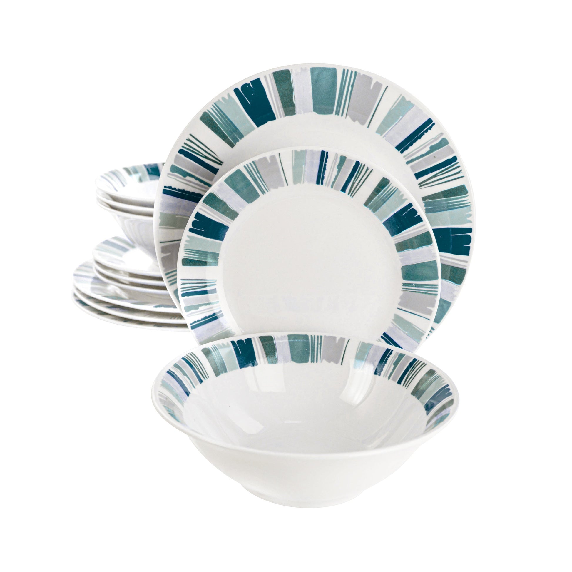 Gibson Home Orleans 12 Piece Round Ceramic Dinnerware Set in Blue W2B