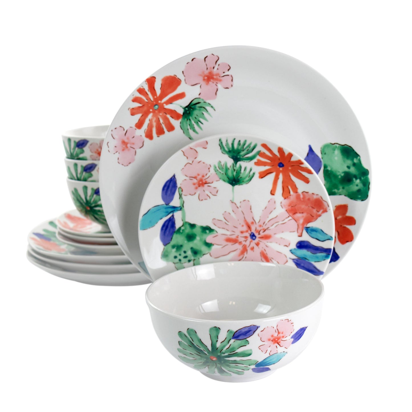 Gibson Home Dazzling Lily 12 Piece Ceramic Dinnerware Set W2B