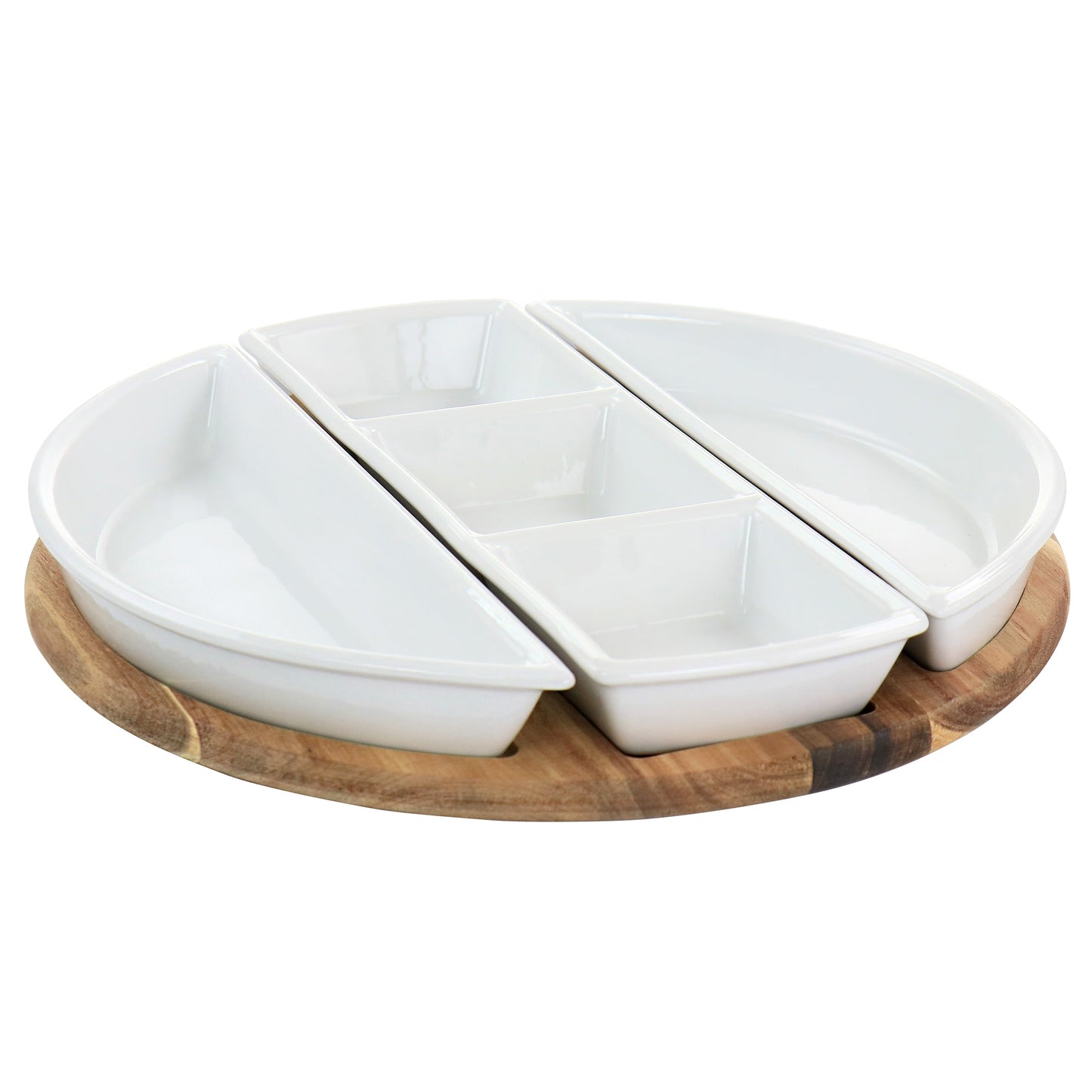 Gibson Elite Gracious Dining 4 Piece Fine Ceramic Sectional Tray Set with Acacia Wood Base W2B