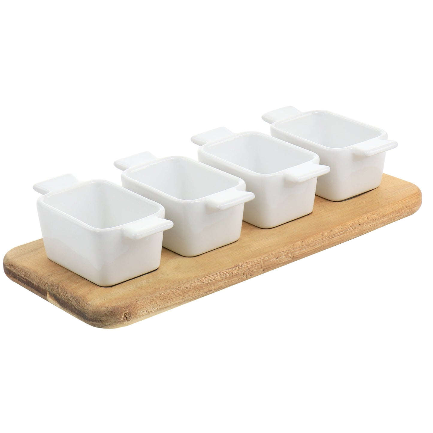 Gibson Elite Gracious Dining 5 Piece Fine Ceramic Tidbit Dish Set with Acacia Wood Base W2B