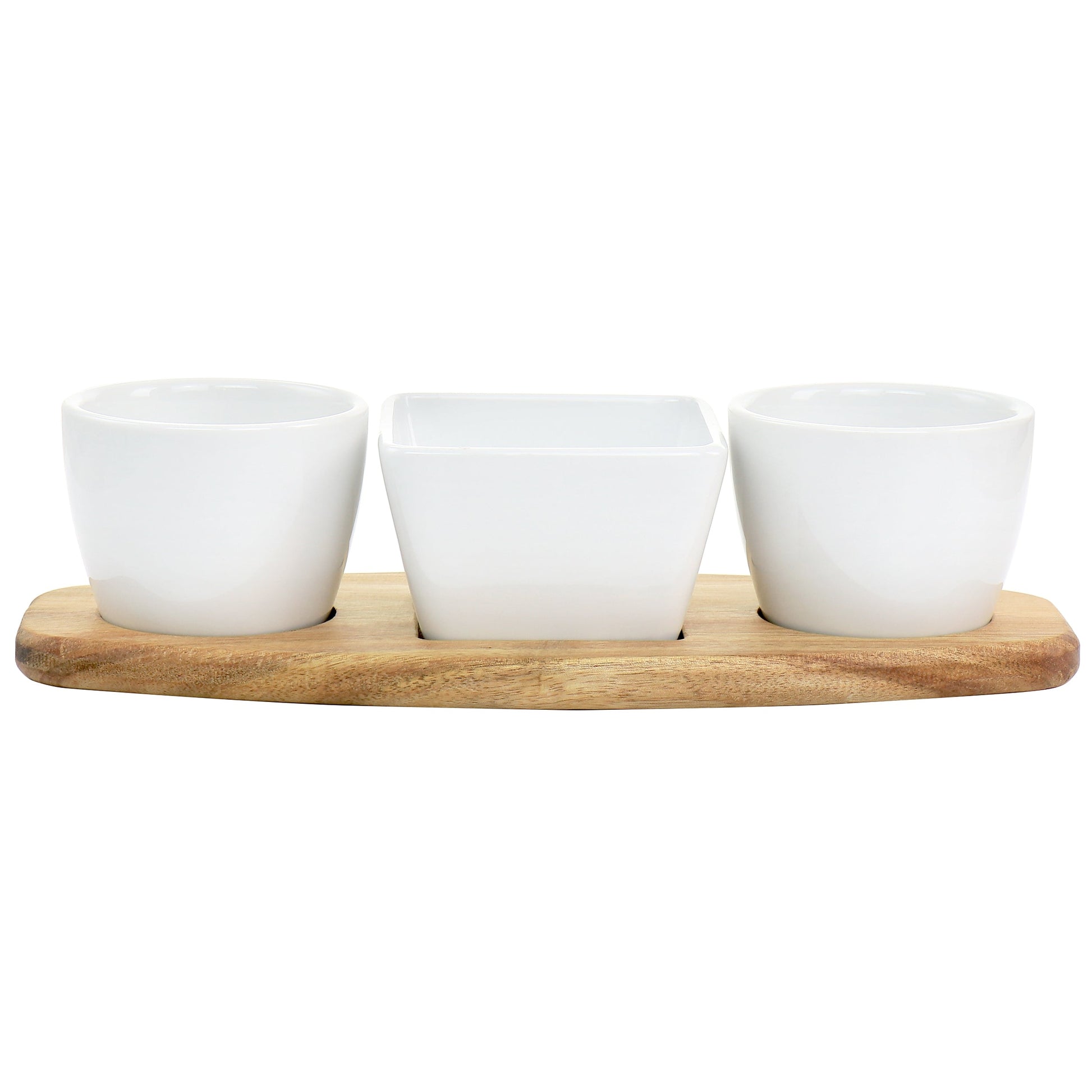 Gibson Elite Gracious Dining 4 Piece Fine Ceramic Tidbit Dish Set with Acacia Wood Base W2B