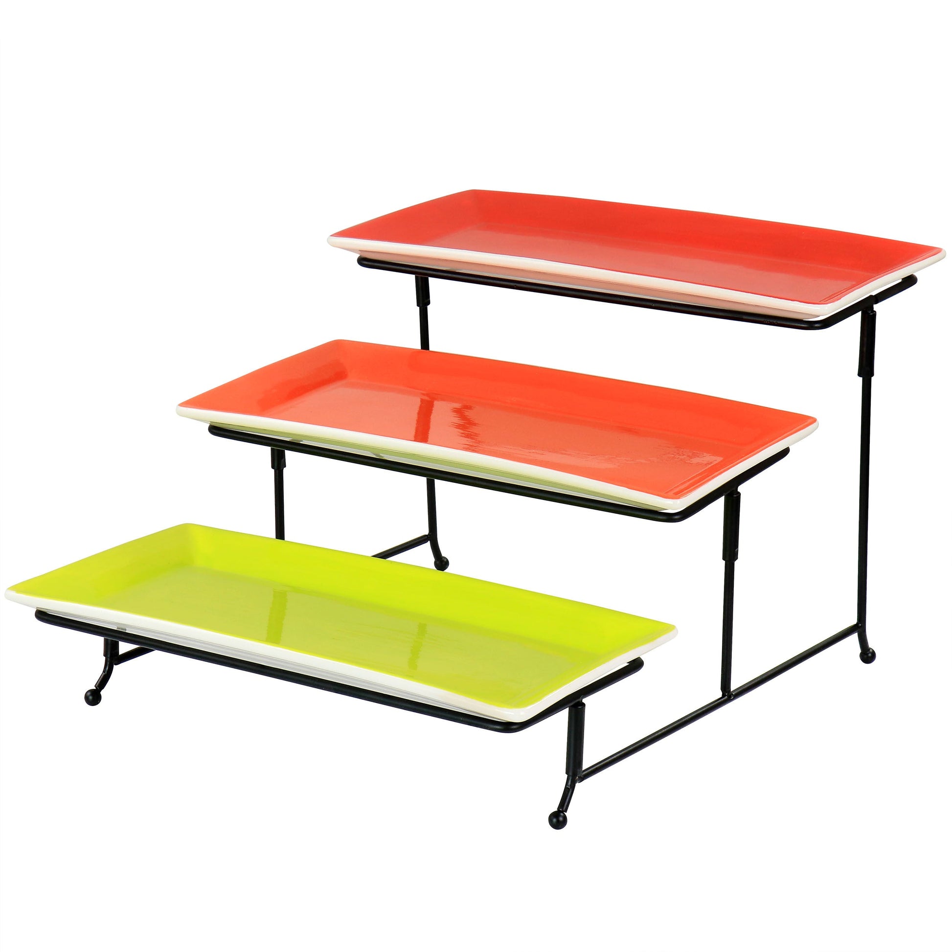 Gibson Home Crenshaw Hand Painted Stoneware 3-Tier Serving Set with Metal Rack in Multicolor W2B
