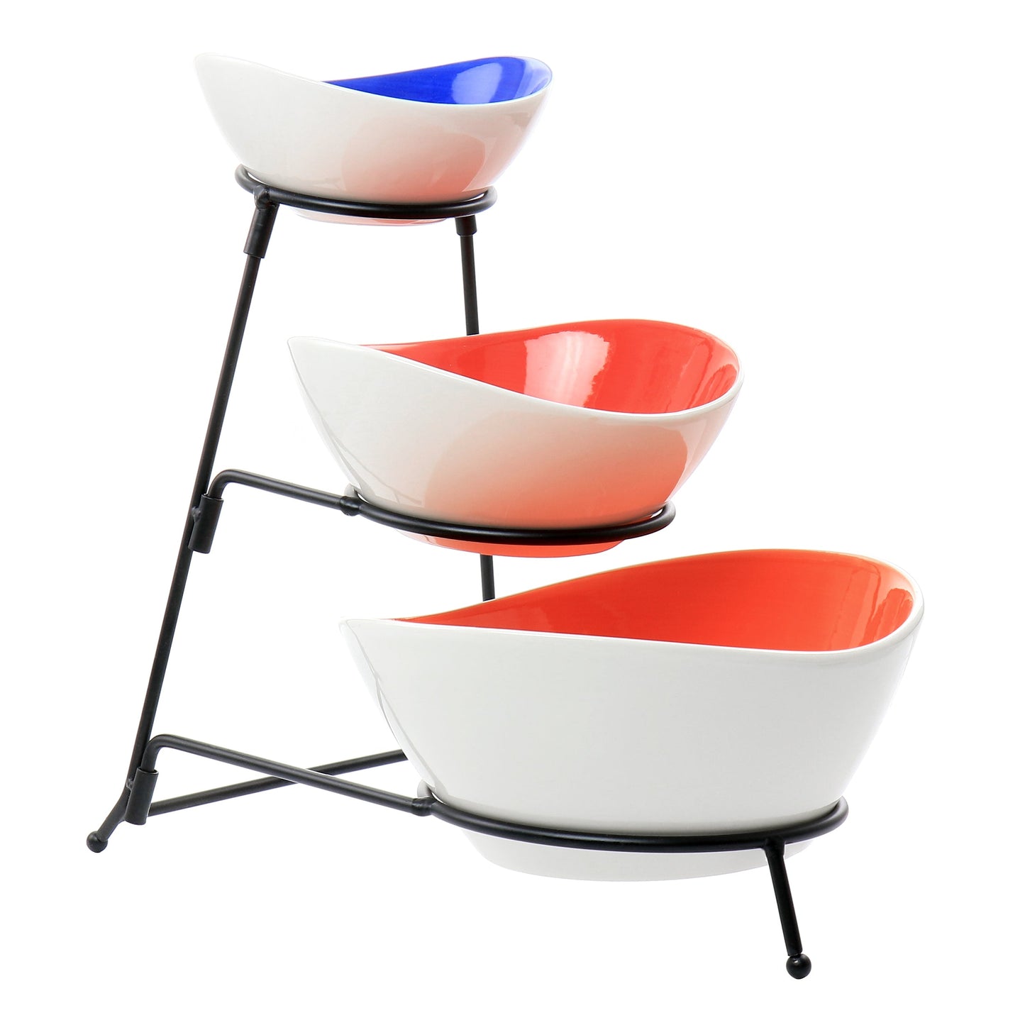 Gibson Home Crenshaw 4 Piece Hand Painted Stoneware 3-Tier Serving Bowl Set with Metal Rack W2B
