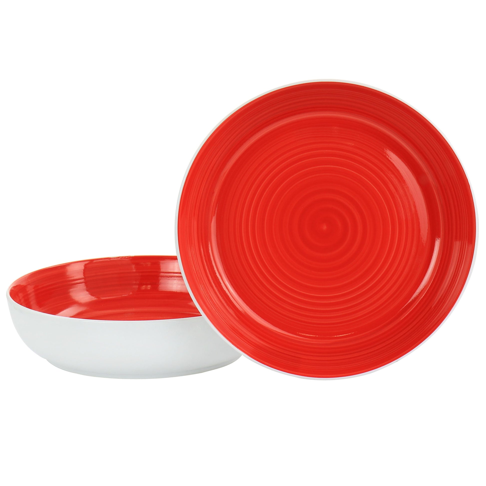 Gibson Home Crenshaw 8.5 Inch 2 Piece Stoneware Dinner Bowl Set in Red and White W2B