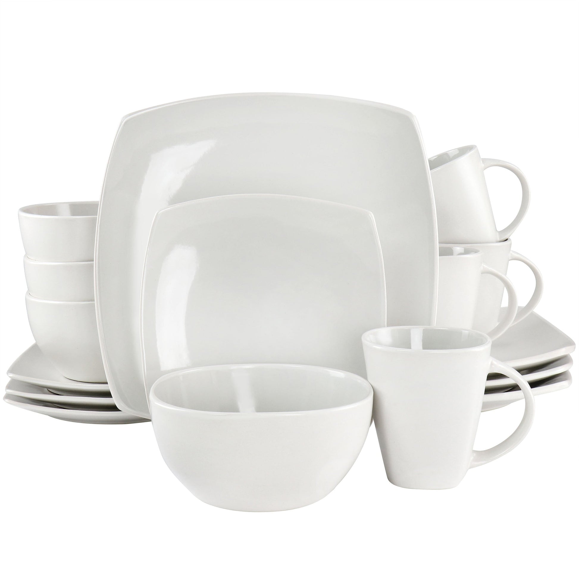 Soho Lounge Bright Shell 16 Piece Square Stoneware Dinnerware Set in Shell White W2B