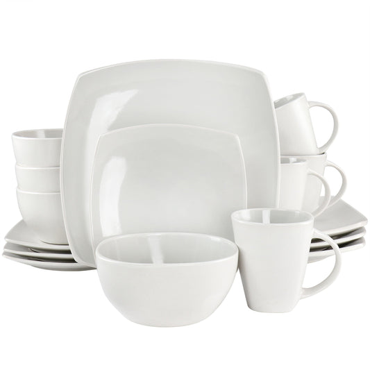 Soho Lounge Bright Shell 16 Piece Square Stoneware Dinnerware Set in Shell White W2B