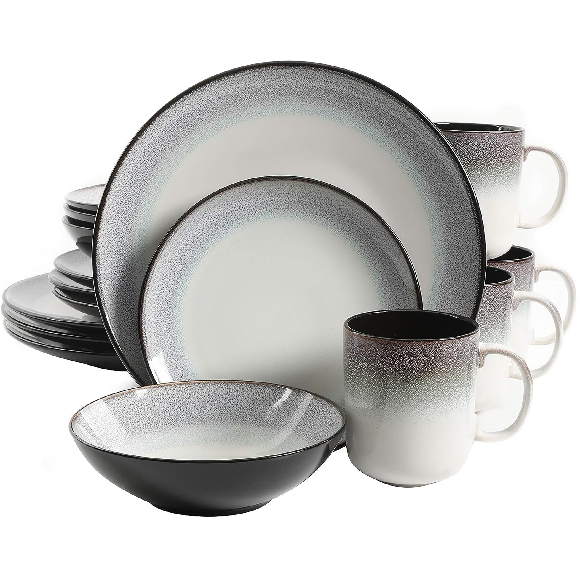 Gibson Elite Rings of Saturn 16 Piece Reactive Glaze Stoneware Dinnerware Set in Teal W2B