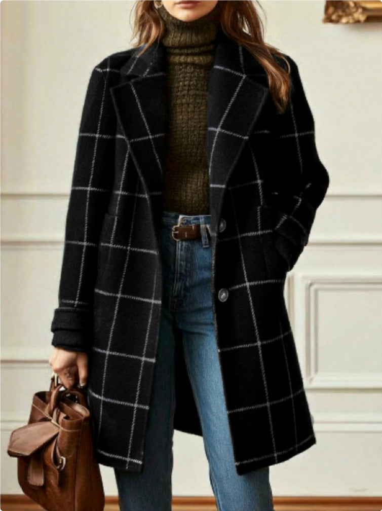 Plaid Mid-length Lapel Large Size Jacket LadyShow.Store