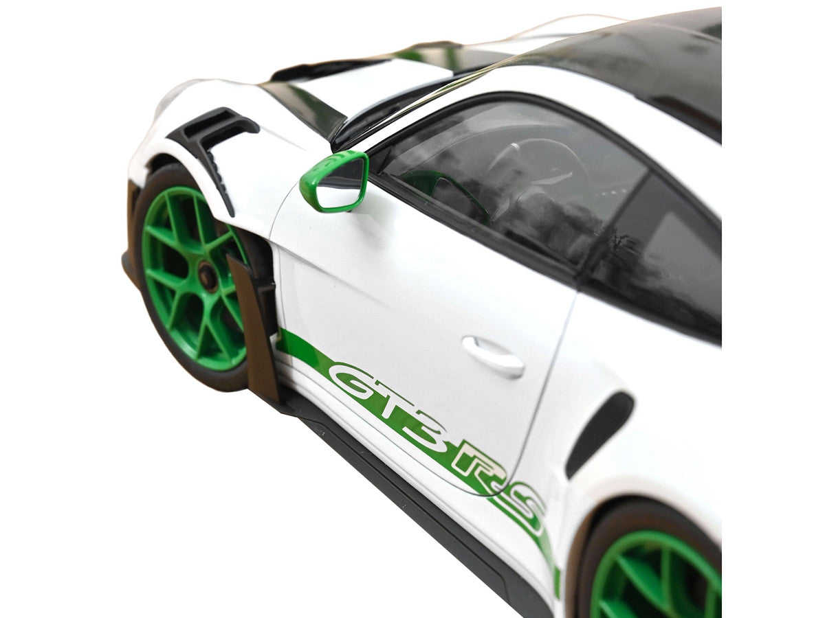 2022 Porsche 911 GT3 RS with Weissach Pack "Tribute to Carrera RS" White with Carbon Hood and Top and Python Green Stripes 1/12 Diecast Model Car by Norev Norev