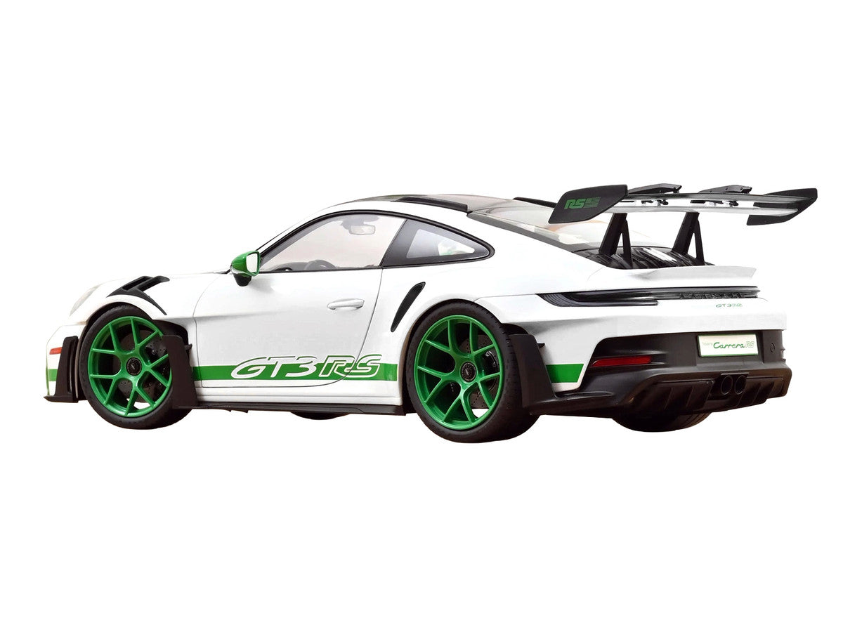 2022 Porsche 911 GT3 RS with Weissach Pack "Tribute to Carrera RS" White with Carbon Hood and Top and Python Green Stripes 1/12 Diecast Model Car by Norev Norev