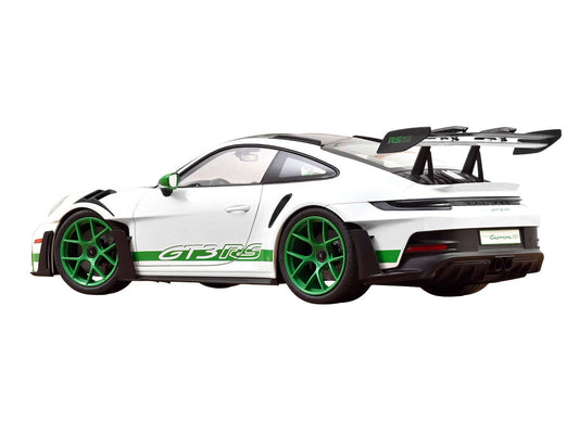 2022 Porsche 911 GT3 RS with Weissach Pack "Tribute to Carrera RS" White with Carbon Hood and Top and Python Green Stripes 1/12 Diecast Model Car by Norev Norev