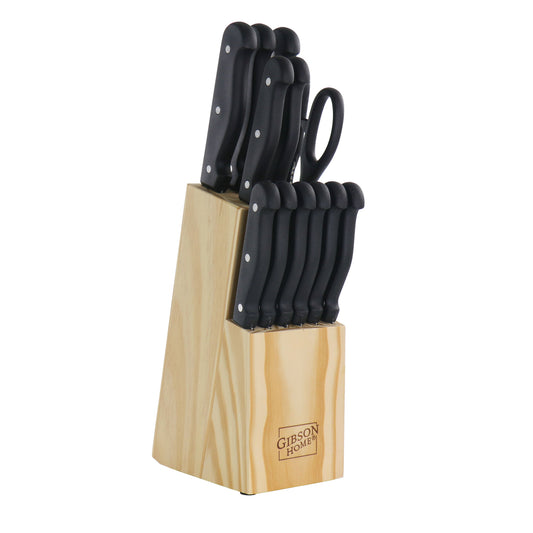 Gibson Home Westover 13 Piece Stainless Steel Cutlery Set in Black with Wood Storage Block W2B