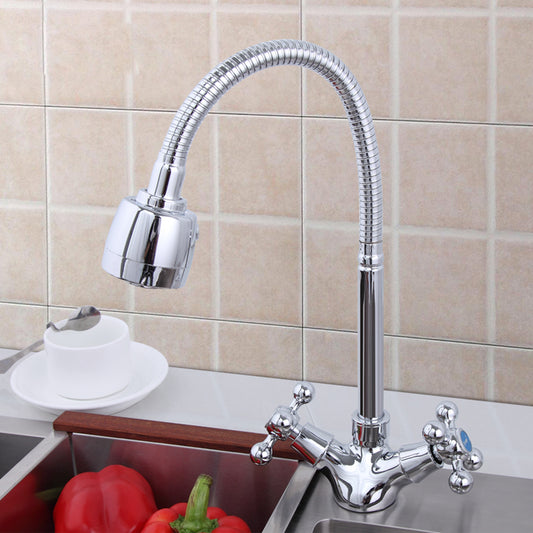 FRAP Silver Double Handle Faucet Kitchen Sink Faucet and Kitchen