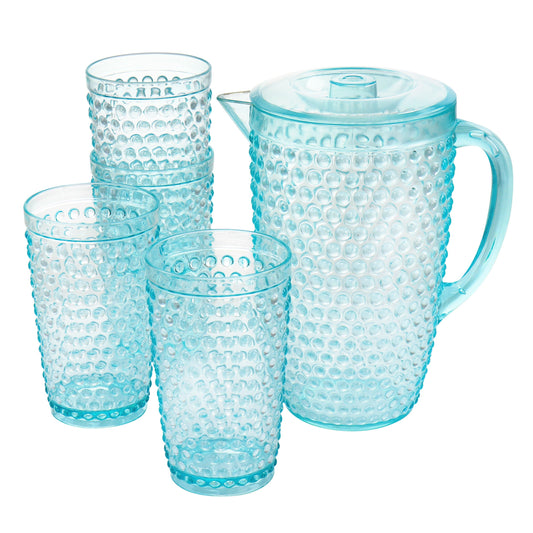 Gibson Home Malone 5 Piece Plastic Pitcher and Tumbler Set in Light Blue W2B