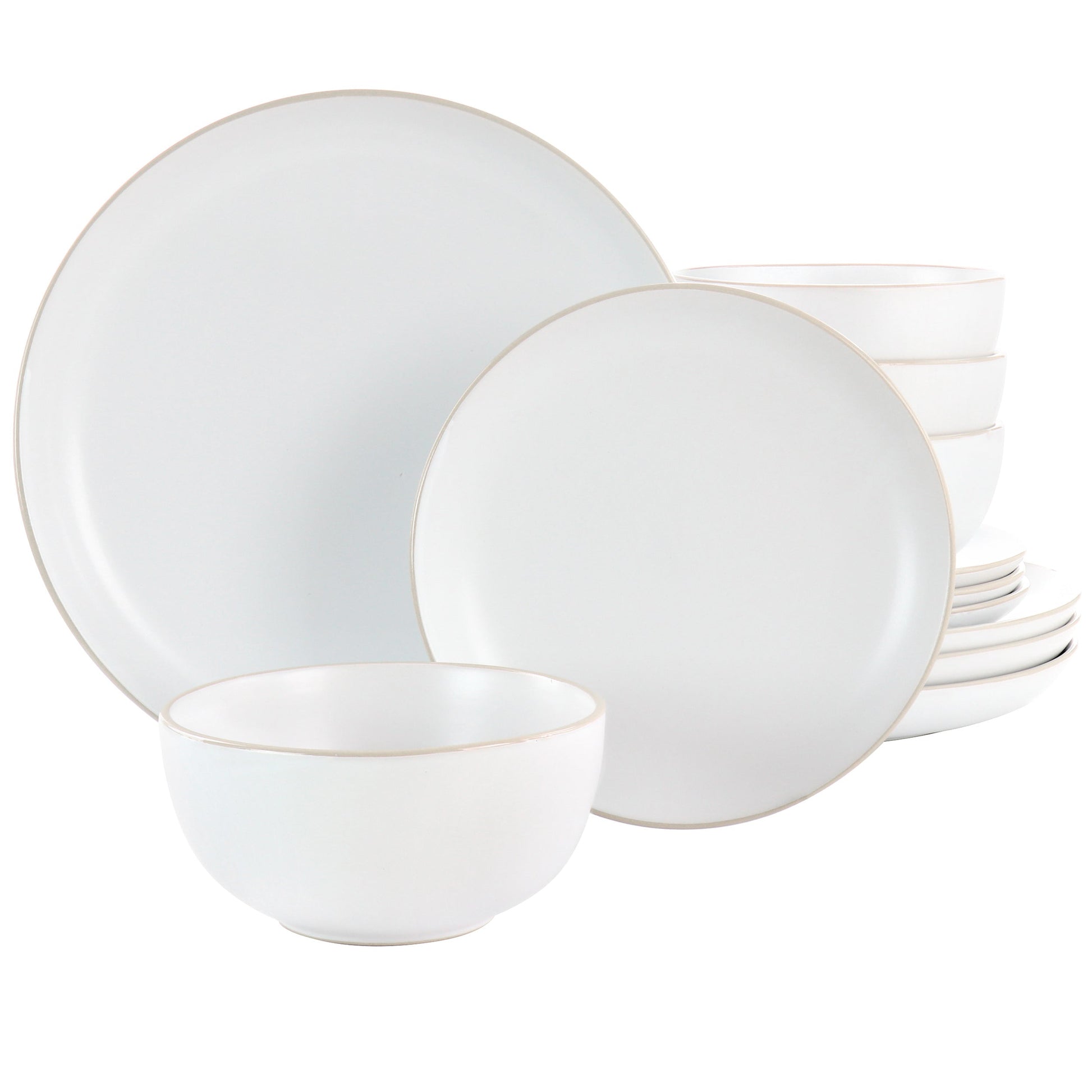 Gibson Home Rockaway 12 Piece Stoneware Dinnerware Set in White W2B