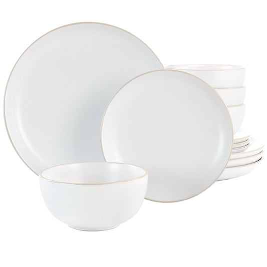 Gibson Home Rockaway 12 Piece Stoneware Dinnerware Set in White W2B