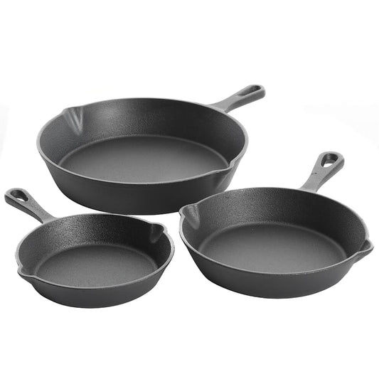 Gibson Home Brickstone 3 Piece Pre-Seasoned Cast Iron Skillet Set in Black W2B