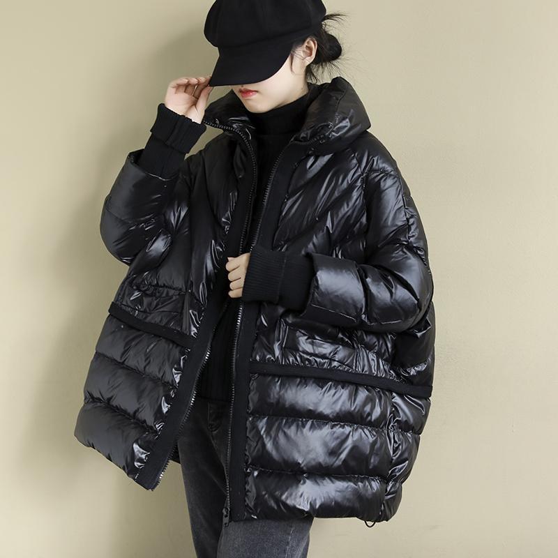 White Duck Down Artistic Stand-up Collar O-type Plus Size Women's Down Jacket Wool Stitching Design Style Accent Plus