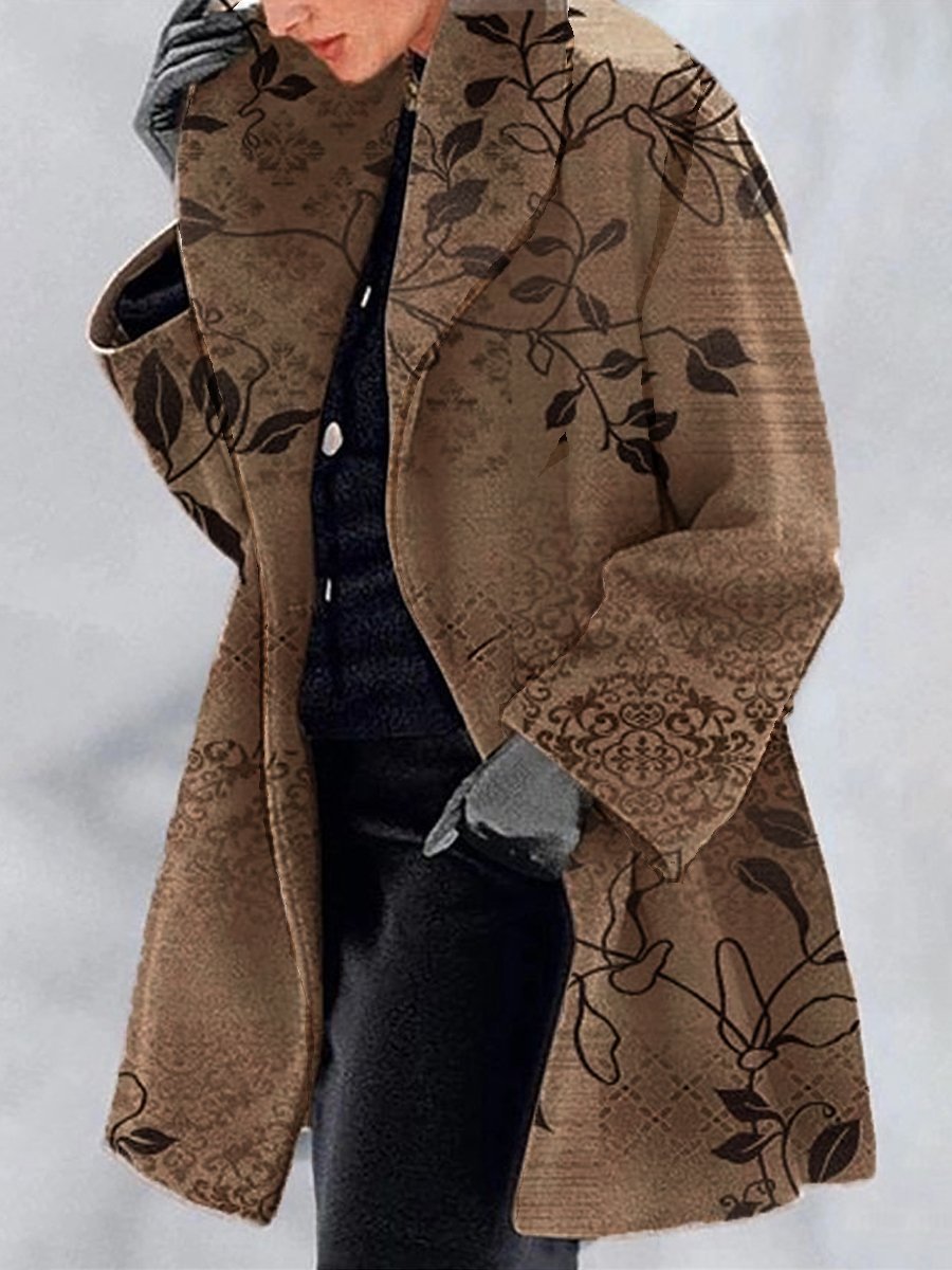 Fashion Retro Women's Lapel Print Wool Jacket LadyShow.Store