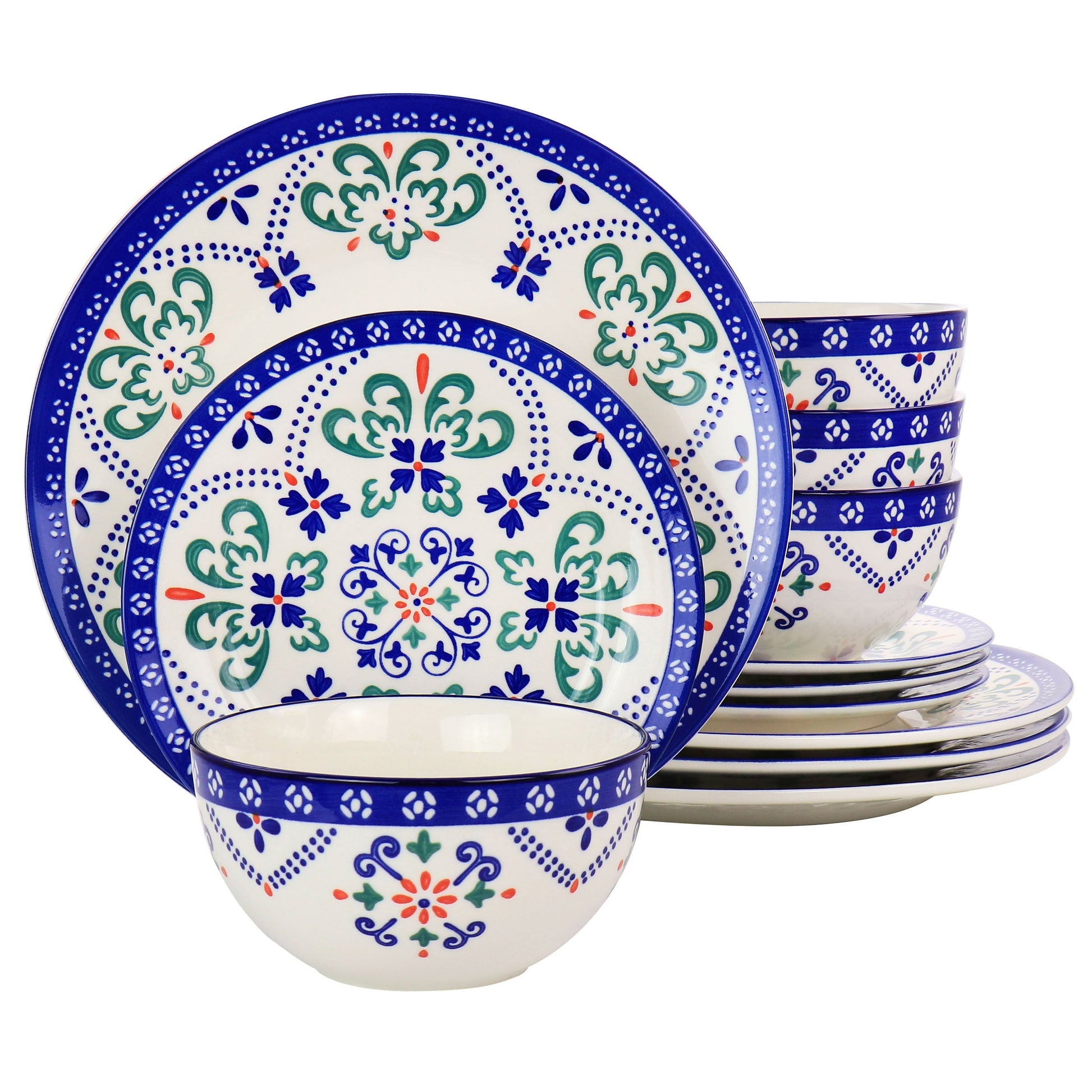 Laurie Gates California Designs Tierra Star 12 Piece Hand Painted Dinnerware Set in Blue W2B
