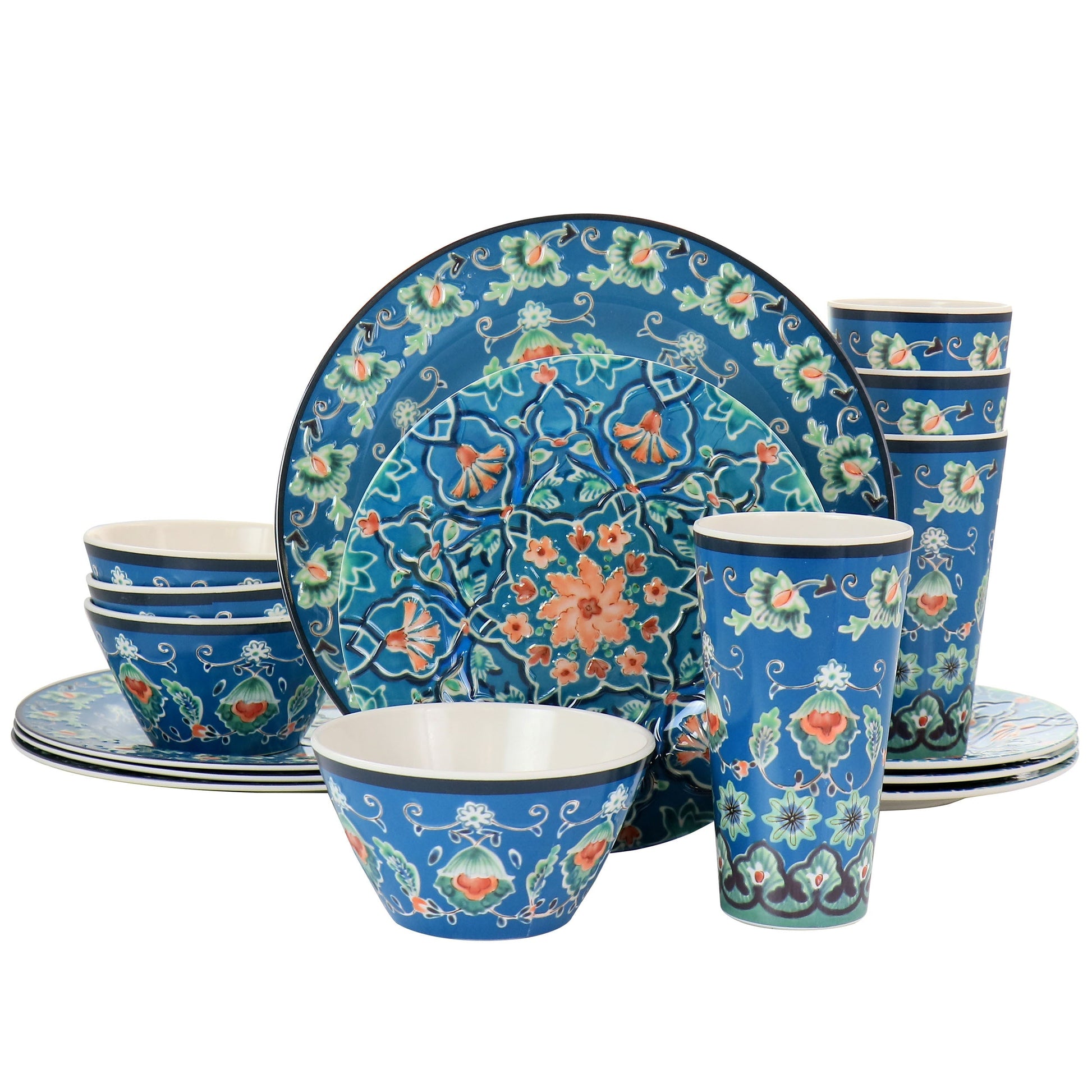 Gibson Home 16 Piece Tacoma Melamine Dinnerware Set in Blue W2B
