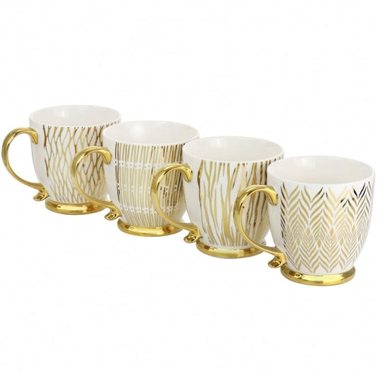 Gibson Home Gold Finch 4 Piece 16.7oz Electroplated Fine Ceramic Mug Set in Gold W2B