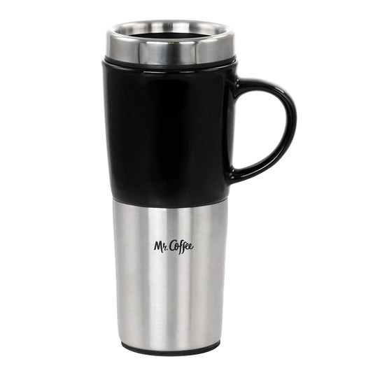 Mr. Coffee 16oz Stainless Steel and Stoneware Travel Mug W2B