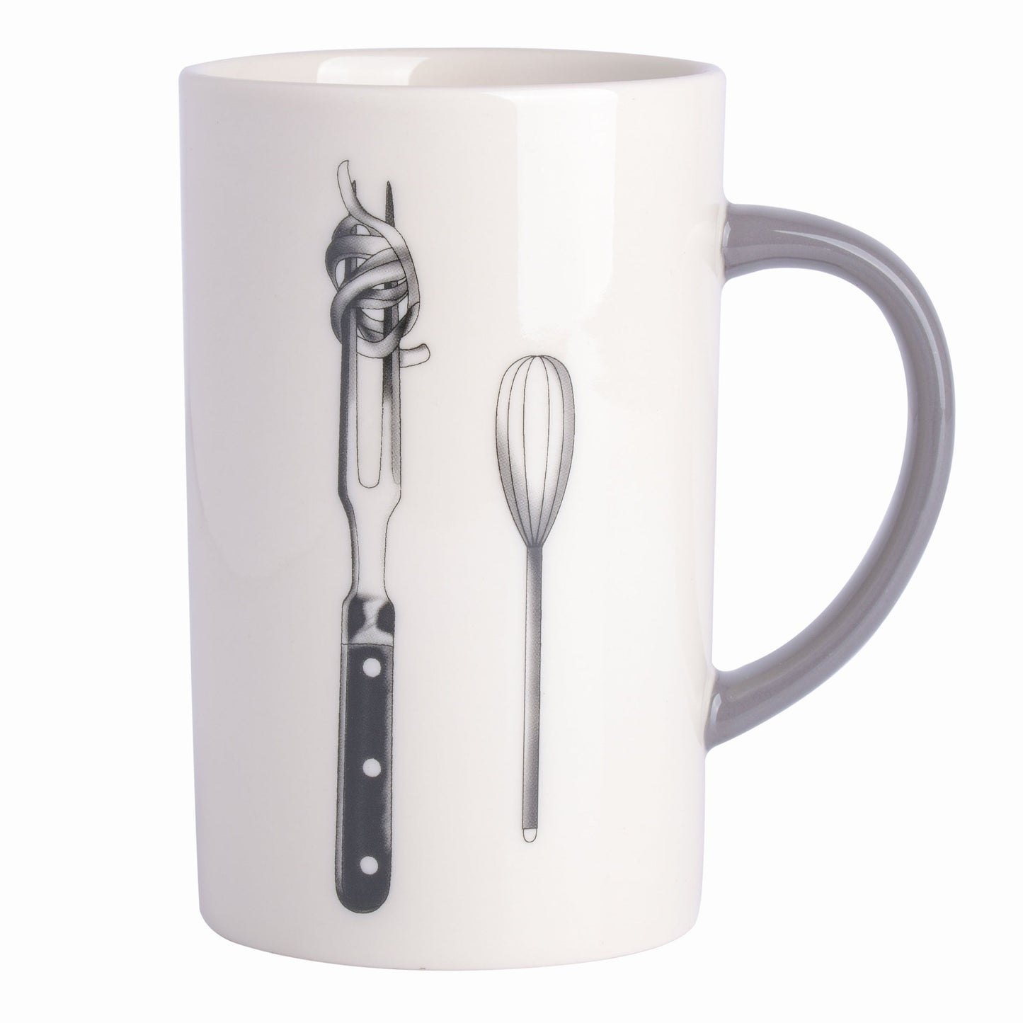 Babish 15 Ounce Tall Fine Ceramic Fork and Whisk Mug in White W2B