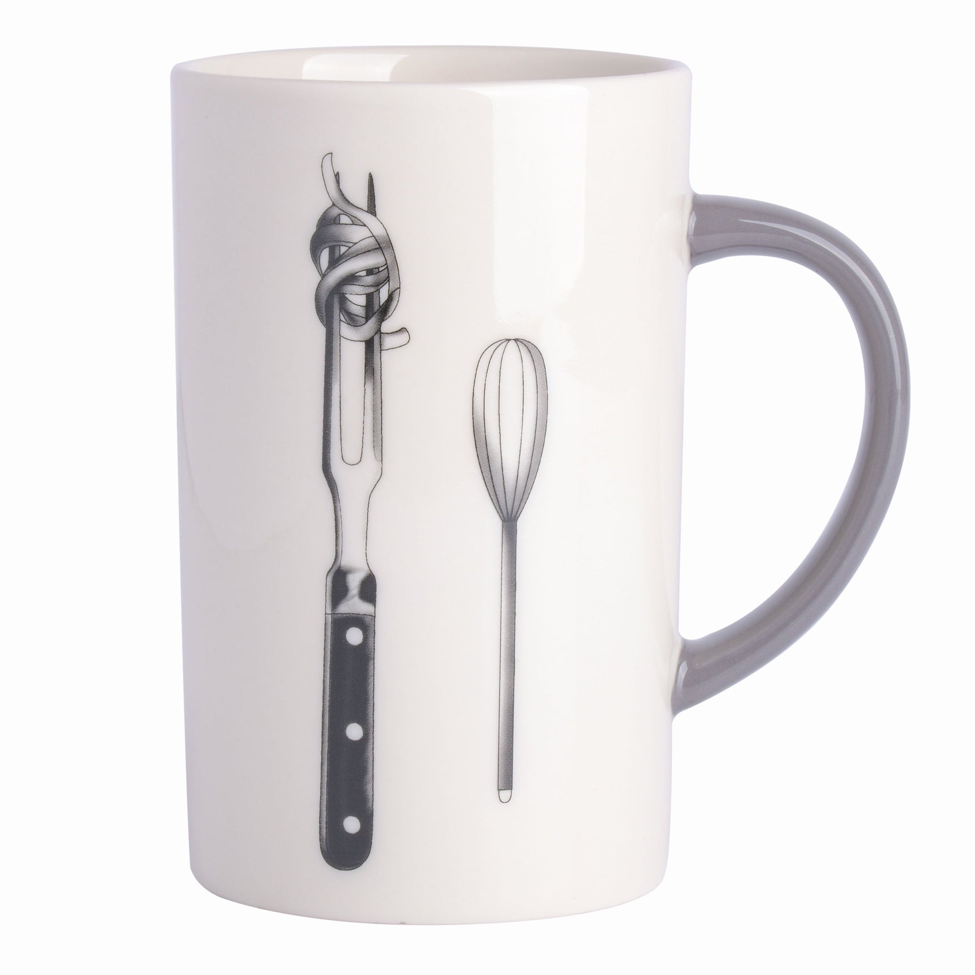 Babish 15 Ounce Tall Fine Ceramic Fork and Whisk Mug in White W2B
