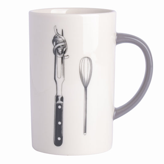 Babish 15 Ounce Tall Fine Ceramic Fork and Whisk Mug in White W2B