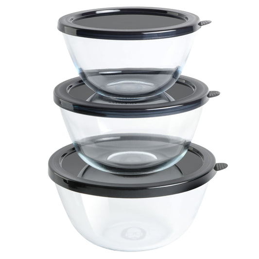 Babish 6 Piece Borosilicate Glass Mixing Bowl Set with Lids W2B